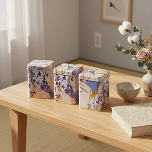 ชุดกล่องดีบุกโลหะสี่เหลี่ยมขนาด75x75x100มม. (ชุด3ชิ้น) kintsugi ลายดอกไม้เส้นใยทองแบบ kintsugi - Product Image 3