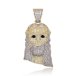 Hip Hop Bling bijoux plaqué or coloré glacé diamant couronne jésus pendentif collier - Product Image 5