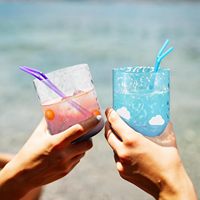Ensemble de verres à whisky et à cocktails en verre soufflé à la main avec icônes Soleil et Nuage, 400 ml, compatibles lave-vaisselle, pour femmes, décoration intérieure, cadeau