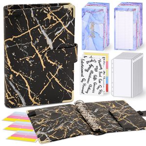 A6 espositore <span class=keywords><strong>di</strong></span> <span class=keywords><strong>libri</strong></span> per studenti <span class=keywords><strong>di</strong></span> lusso in pelle PU per risparmiare denaro, raccoglitore economico in marmo dorato con busta in contanti e borsa con cerniera - Product Image 3