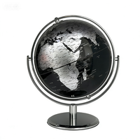 Globe terrestre moderne de luxe noir et argenté de 20 cm avec support universel à cardan en métal pour décoration de bureau, maison, et éducation géographique HOLLY