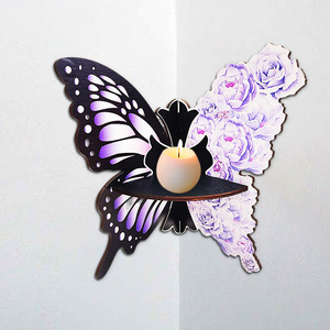 In stock: Wooden butterfly-shaped home <b>wall</b> <b>decoration</b>, wooden corner crystal shelf, aromatherapy candle holder. - Product Image 1