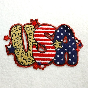 Toppe Ricamate all'Ingrosso per il Giorno dell'Indipendenza, Logo Pace a Due Dita <span class=keywords><strong>Blu</strong></span> e Rosso, Toppe in Ciniglia da Applicare con Ferro da Stiro per il 4 Luglio - Product Image 4