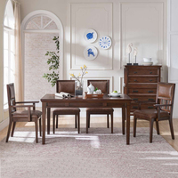 Ensemble de table à manger moderne avec longue banquette et chaises, table à manger rectangulaire en bois de style farmhouse, mobilier de salle à manger pour restaurant