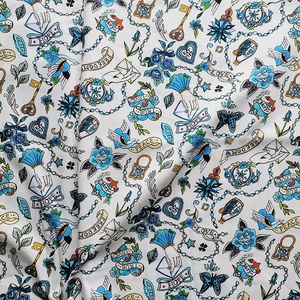 Nouveau tissu popeline 100% coton tissé à imprimé floral tatoué, respirant, pour robes, jupes, chemisiers, sacs artisanaux, housses de coussin pour garçons - Product Image 5