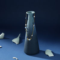 Collier chaîne en perles de porcelaine bleues dorées pour femme TANGPEI, bijoux fantaisie en alliage et résine