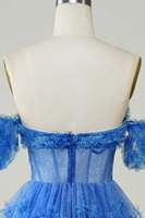 Robe Courte de Soirée Élégante Bleu Royal Ocstrade à Épaules Dénudées, Style Corset, Manches Bouffantes et Volants pour Anniversaire ou Cocktail pour Femme