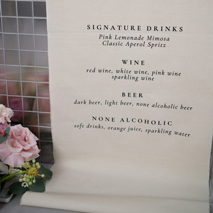 Bandera de Menú de Bar Estampada en Lino y Algodón 100% Orgánico OEKO-Tex, Invitaciones de Menú de Boda de Lino Francés para Hoteles y <span class=keywords><strong>Bodas</strong></span> - Product Image 3