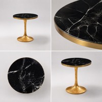 Table console en marbre artificiel noir brillant avec base en fibre de verre dorée en forme de tulipe, plateau en MDF, décoration moderne pour salon, chambre à coucher, maison