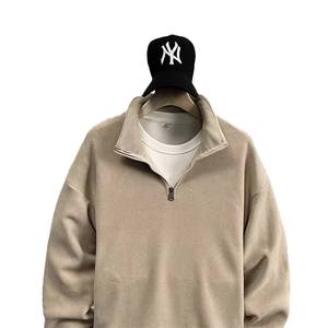 Sweat-shirt polaire en laine à col montant demi-zippé pour homme, style japonais rétro, couleur unie, épais, printemps-automne - Product Image 5