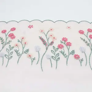 人気のチュールレース生地ハイエンド刺繍レースポリエステル生地カラフルな小さな3Dフラワーレーストリミングドレス用