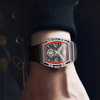 Reloj de Lujo OEM Tonneau Skeleton, Reloj Mecánico Automático Miyota, Correa de Silicona, Reloj Deportivo para Hombre