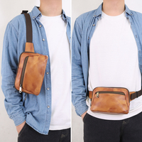 Sac à bandoulière en cuir rétro imperméable personnalisé pour homme, sacoche de poitrine, sac banane en cuir, sac de taille
