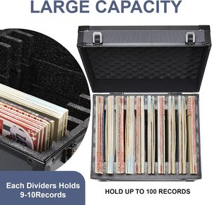 Boîte de rangement pour disques vinyles en aluminium, capacité de 100 disques |    Étuis organisateurs pour albums LP précieux, collection de disques 7/10/12 pouces - Product Image 5