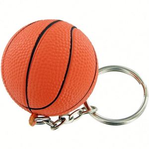 Porte-clés anti-stress en mousse PU en forme de ballon de basket avec logo personnalisé et anneau métallique pour événements scolaires et promotions sportives - Product Image 4