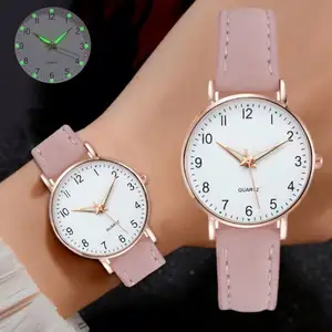 Neue einfache digitale studentenuhr Leuchtuhr kleine frisch gefrostete Lederuhr Freizeit Rose Gold-Schale Frauen-Quartzuhr