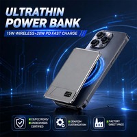 Batterie externe magnétique 5000 mAh avec support intégré, charge sans fil 15 W, charge rapide PD 20 W, aluminium ultra-plat 8,5 mm, OEM & B2B