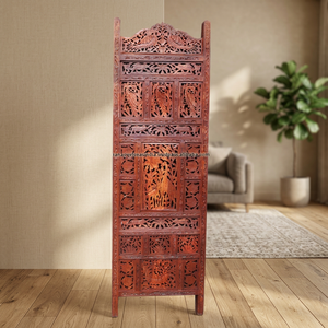 Brown Wood 1 Panel Room Divider <b>Screen</b> with Intricately Handmade Carved Designs Durable Lightweight for Restaurant Home Office - Product Image 3