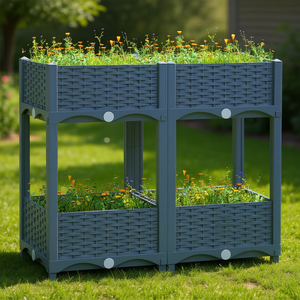 Jardinière surélevée carrée en polypropylène gris moderne pour jardin et fleurs - Product Image 2