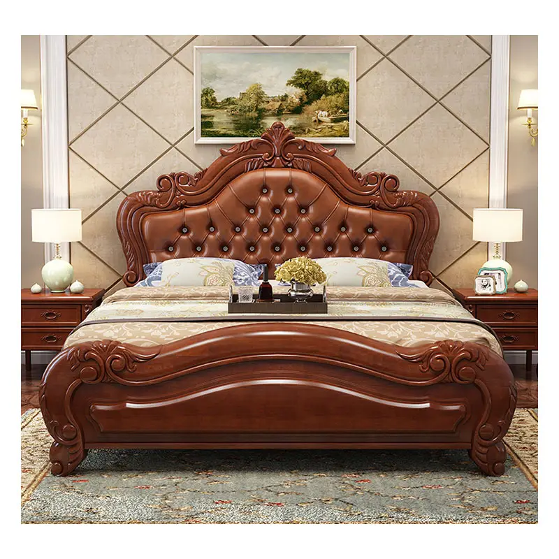 מואר אחסון עתיק מלכת מלך גודל עיצובים סטי ריהוט לחדר שינה כפול עץ מיטות