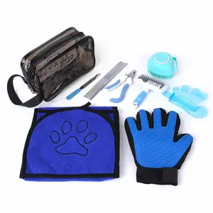 Atacado Novo Pet Grooming Bath Kit Cat Cleaning Kit Kit Banho Do Cão Pet Grooming Tool Set Impresso Saco De Plástico Azul Desossagem De Plástico