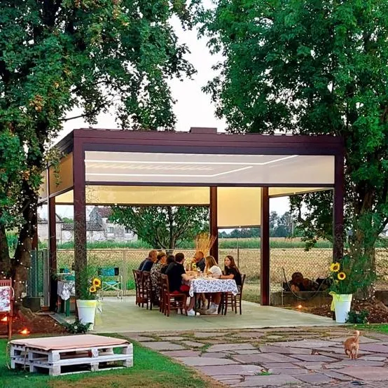 Système de pergola de gazebo de jardin en aluminium avec toit à lames imperméable, cadre enduit de poudre et bois naturel traité sous pression