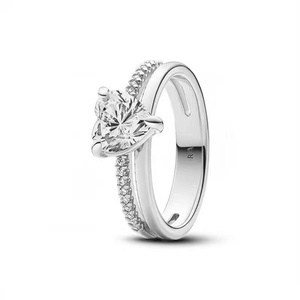 Anillos de Pareja Unisex <span class=keywords><strong>Pando</strong></span>, Chapados en Cobre Blanco, con Incrustaciones de Circonio en Forma de Corazón y Mariposa - Product Image 2