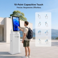 Kiosque en libre-service semi-extérieur étanche de 32 pouces, sur pied, avec écran tactile haute luminosité, paiement, barre lumineuse LED, métal MJK