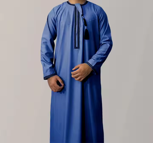 Thobe da Uomo Premium Ricamato con Nappe, Stile <span class=keywords><strong>Arabo</strong></span> Saudita, Abito Islamico Tradizionale Omani Kandura Jalabiya - Product Image 4