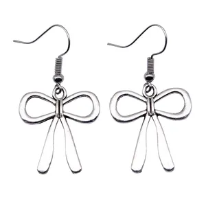 WYSIWYG Wholesale Price Fashionable Vintage Antique Silver Plated Zinc Alloy Bow Statement Earrings E-ABD-C12508