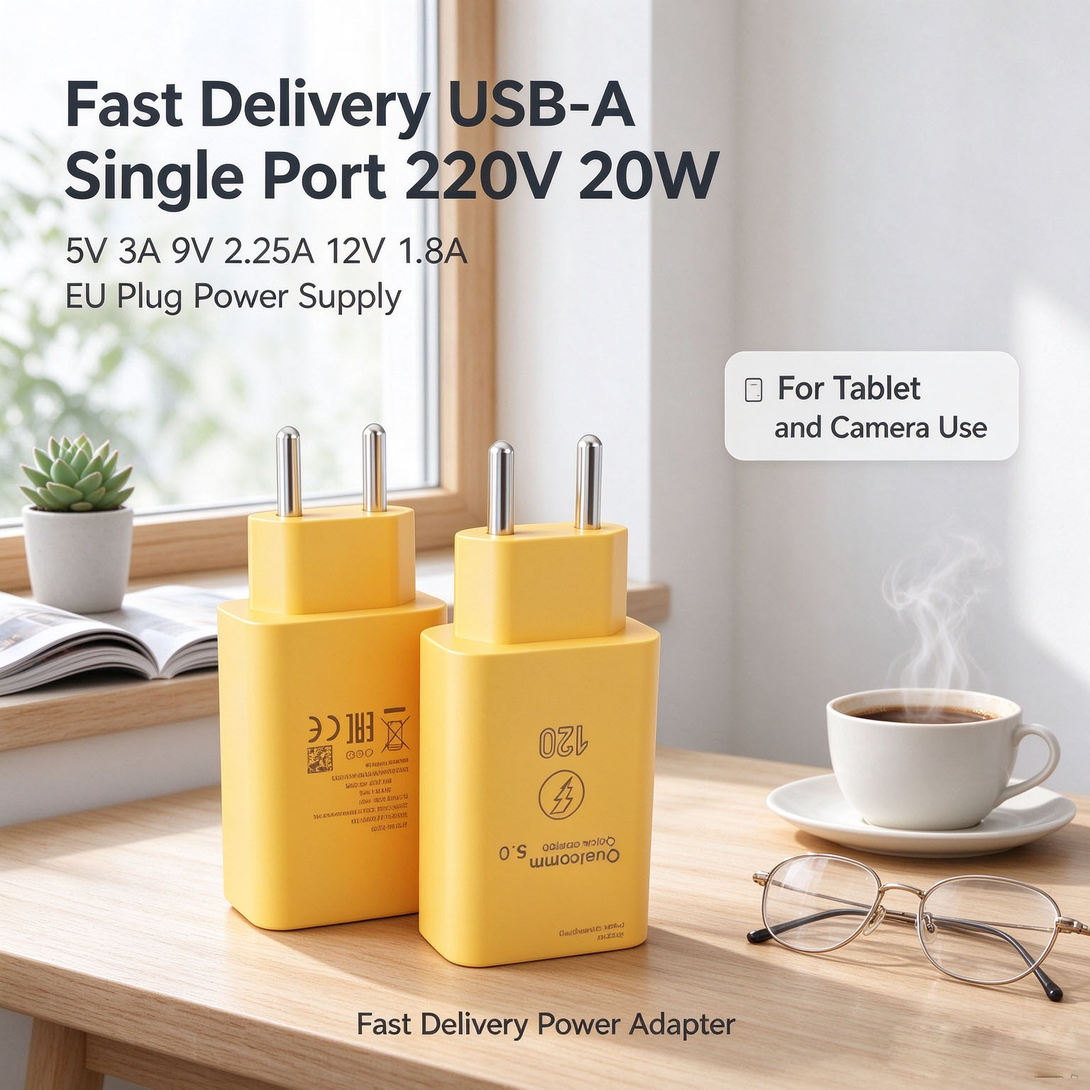 Bulk Order USB-A Single Port 220V 20W 5V 3A 9V 2.25A 12V 1.8A EU Plug Power Supply for Laptop Router LED Light Phone Charger · image 2