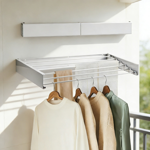 Stendibiancheria da Cucina Pieghevole Rotondo da 80CM, Montaggio a Parete, Appendiabiti Retrattile a Singolo Strato in Acciaio Inox - Product Image 4