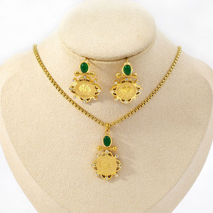 ファッションステンレス鋼卸売防水18Kゴールドメッキグリーンストーンコックラグジュアリーネックレスとイヤリングジュエリー女性用セット - Product Image 4