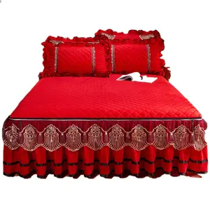 American Style sleep aid 3D printed Luxury Velvet embroid Hotel Bed Skirt for Wedding