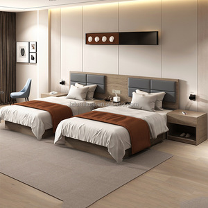 Muebles para Habitaciones de Hotel Económico, Cama Doble de Plataforma de Madera con Cabecera de Madera y Mesa de Centro para Hoteles de 3 Estrellas - Product Image 6