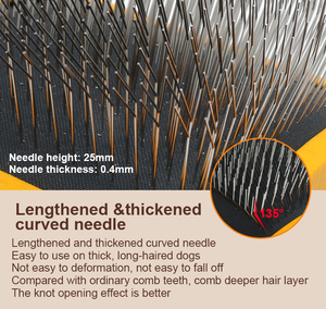 Professional Salon Slicker Brush 135&deg; Curved Pins Deep Undercoat Cleaner Matted Fur Remover for Long Hair Pets - Product Image 5