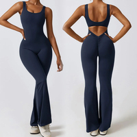 Vêtements de sport avec logo personnalisé vêtements de yoga fitness sans manches entraînement une pièce leggings à jambes larges body femmes combinaisons de yoga