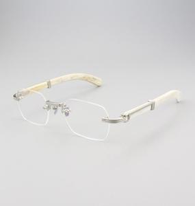 605 High-End Luxury Buffalo Horn Pure Titanium Men's Rimless Glasses White Optic <strong>Frame</strong> with Squared Shape Classic Colored Style - Product Image 2
