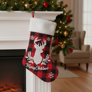 Grandes chaussettes de Noël de 20 pouces, sacs cadeaux, sacs à bonbons, ornements suspendus en lin avec motifs Élan, <span class=keywords><strong>Renne</strong></span>, Père Noël - Product Image 3