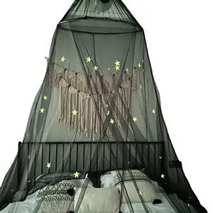 Princess Circular Tulle Luxury Elegant Bed Canopy Curtain Mosquito Net with Led Ornaments Decor for Girls Bedroom