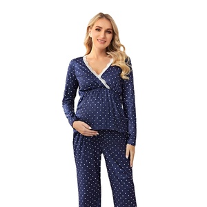 Pyjama d'allaitement à pois personnalisé pour femmes avec <span class=keywords><strong>pantalon</strong></span> de détente à manches longues Vêtements de maternité pour femmes enceintes Ensemble de pyjama - Product Image 1