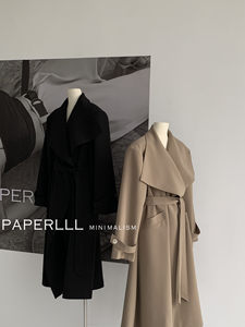 Abrigo de Gabardina Largo de Alta Calidad para Mujer, Color Sólido Otoñal, Talla Grande, Color Caqui, Doble Botonadura, con Cinturón, para Oficina - Product Image 4