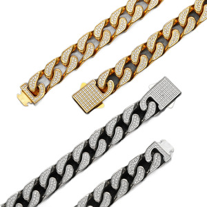 สร้อยคอฮิปฮอปสไตล์คิวบาสำหรับผู้ชาย ประดับเพชรซิร์คอน สร้อยคอแฟชั่นทันสมัย ตัวล็อคแบบสปริง สร้อยคอสแตนเลส แทนจิง - Product Image 5