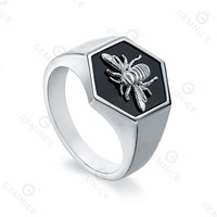 Gemnel 925 sterling argent 18k or vermeil 0.1 microns abeille noir émail chevalière hommes anneaux