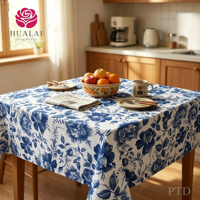 Nappe rectangulaire en polyester et lin imprimé motif marbre beige doré HuaLai pour la maison, les banquets et la décoration de fêtes, résistante aux plis