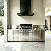 Cuisine extérieure en acier inoxydable 304 avec station de barbecue, évier, armoire de barbecue à gaz encastrée sur mesure, tiroir coulissant et charnière – Style moderne