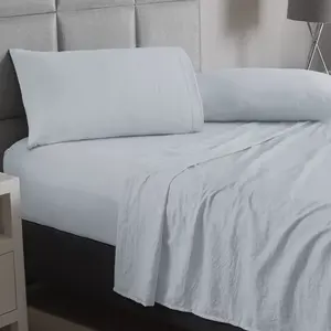 Ensemble de draps ajustés Viasoft, bleu, coton lavé, usage domestique, toutes saisons, style uni, qualité A, adulte - Product Image 3