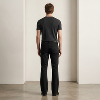 Jeans Bootcut Homme Noir Jet 15 OZ Personnalisé OEM ODM, Taille Mi-Haute, Denim Brut Selvedge 100% Coton, Coupe Droite, Pantalon en Jean pour Homme