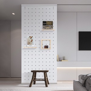 Separador de Madera Maciza con Panel Perforado, Color Blanco Madera, Multifuncional, para Entrada, Sala de Estar, Decorativo, de Pie, con Almacenamiento - Product Image 3