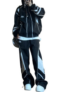 אימונית ניילון זולה מגפי רטרו רגילים מטען בד חום מותאם אישית יוקרה לשני המינים קיץ 2 חלקים וינטג' 90 סט ג'וגרים פסים - Product Image 2